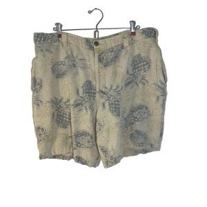 CUBAVERA Men’s Shorts 40”  Tropical Print Yellow Blue Linen Cotton